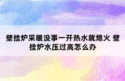 壁挂炉采暖没事一开热水就熄火 壁挂炉水压过高怎么办